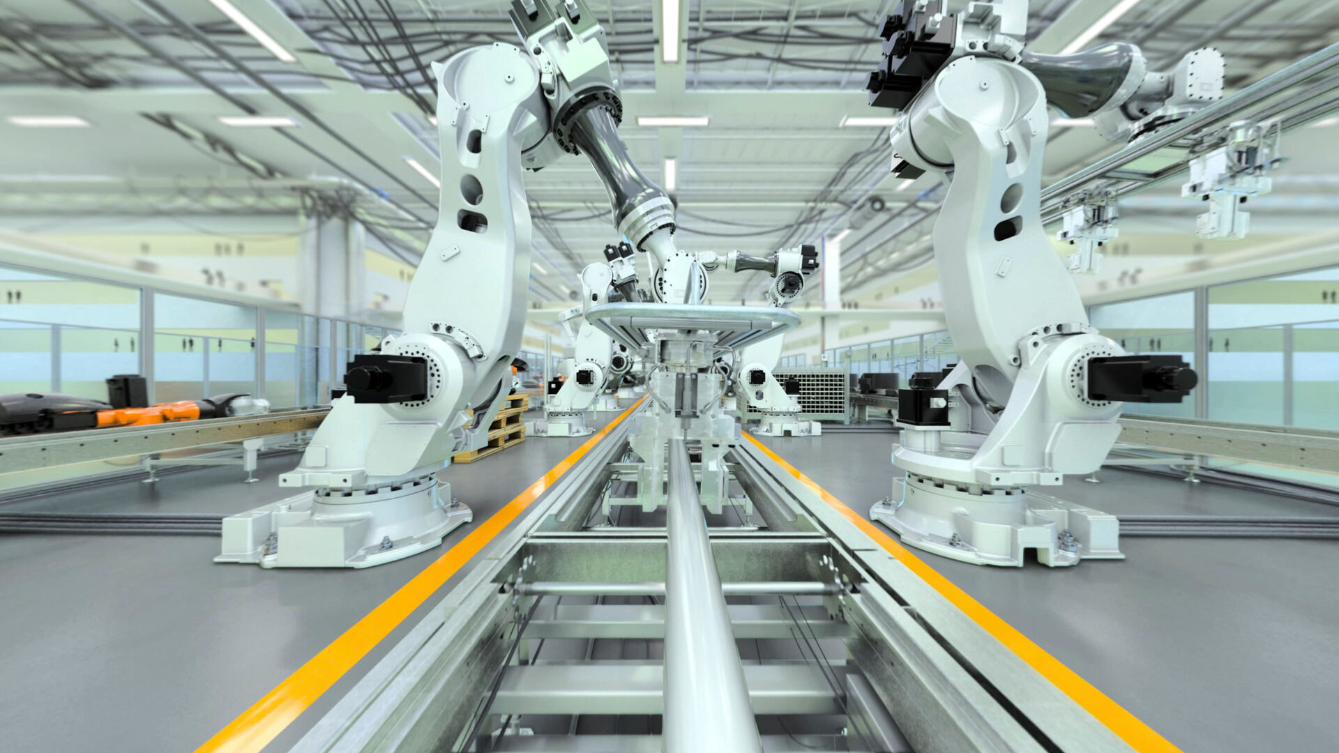 Robotic arms on an industrial production line